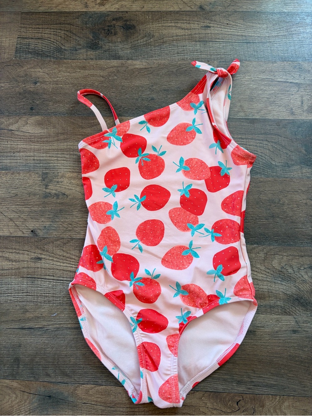 Kids One-Shoulder Strawberry Print Swimsuit - Pink/Red GAP Small